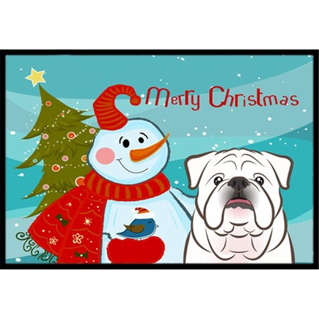 Carolines Treasures Snowman With White English Bulldog Indoor and Outdoor Mat- 24 x 36 in. BB1840JMAT